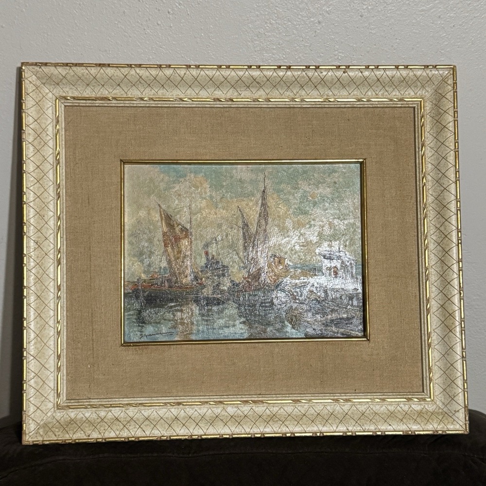 ILIO GIANNACCINI Original Painting Italian Impressionist "Pescatori a Fiumicino"